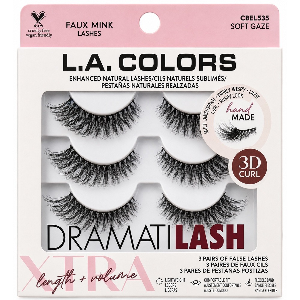 NEW L.A. Colors DramatiLash 3 Pairs Black Soft Gaze Faux Mink 3D Curl CBEL535